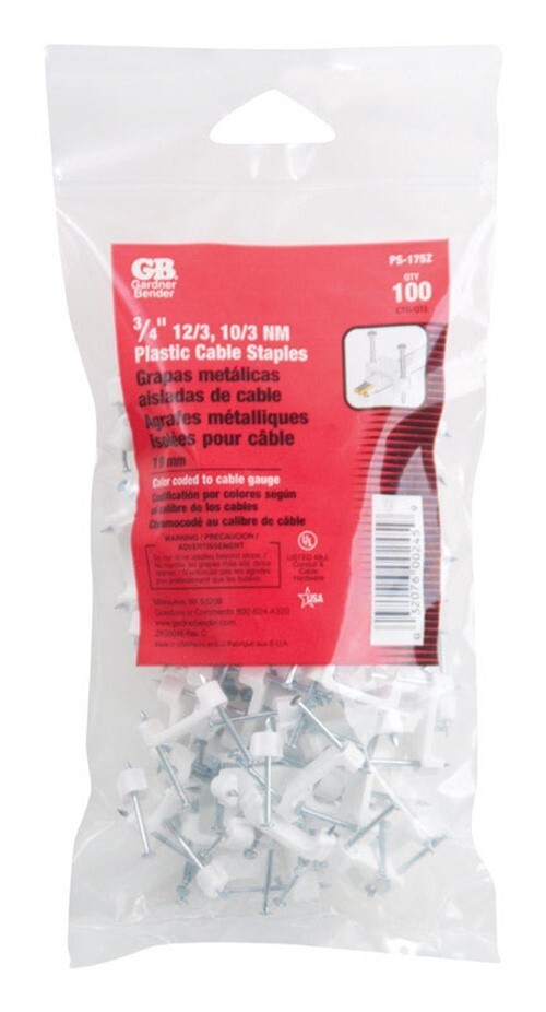 Gardner Bender PS-175ZN Plastic Polyethylene Romex Cable Staple 3/4 in.