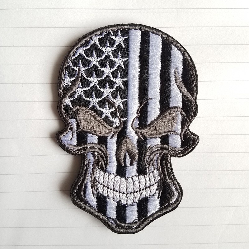 3PCS US SKULL FLAG USA AMERICAN FLAG HOOK LOOP PATCH EMBROIDERED FULLCOLOR DARK