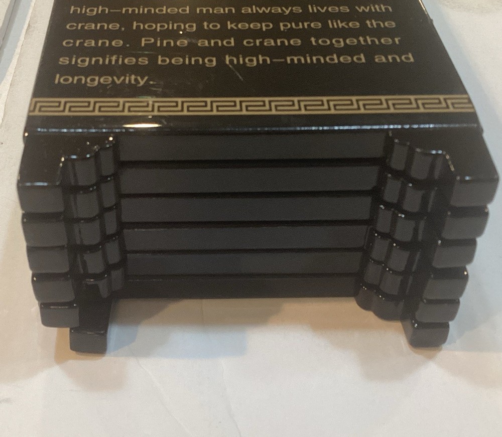 6 Panel Divider Mini Folding Screen Chinese Lacquerware Pine And Crane