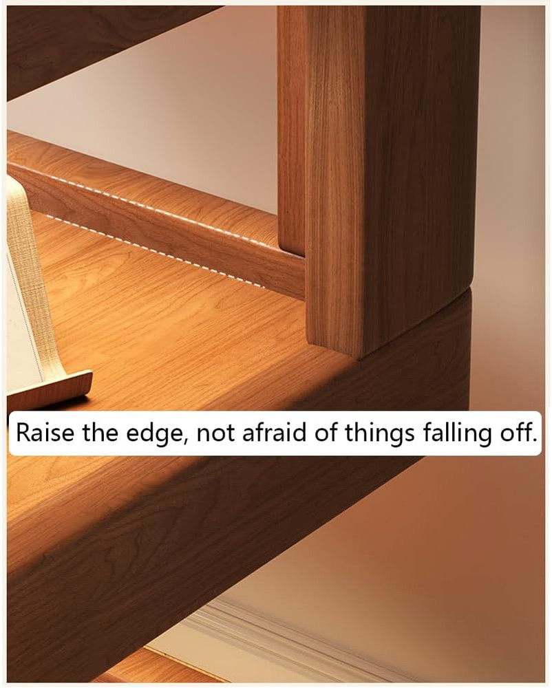 Walnut 3-Tier Solid Wood Nightstand, Modern Open Bedside Side Table 13.7"