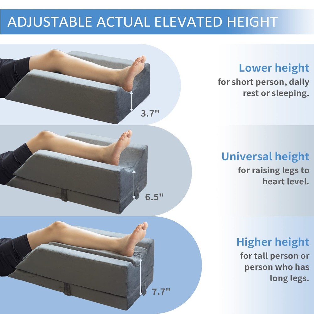 4-Height Adjustable Leg Elevation Pillows for After Surgery, Injuries, or Res...
