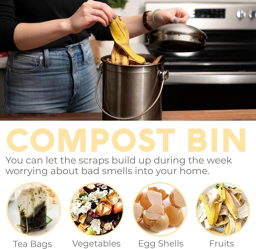 Countertop Compost Bin Kitchen | 1.3 Gallon | Odorless Composting Bin with Ca...