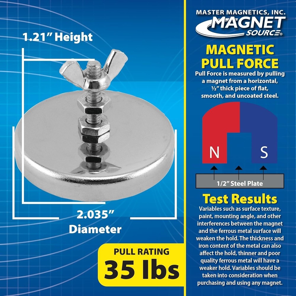 Master Magnetics Ceramic round Base Magnet with Bolt and Nuts - 2.04" Diameter,