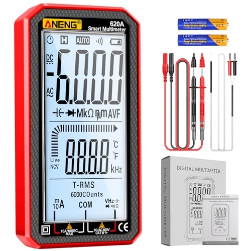 Digital Multimeter, Voltmeter Smart Electrical Tester 6000 Counts with 620A Red
