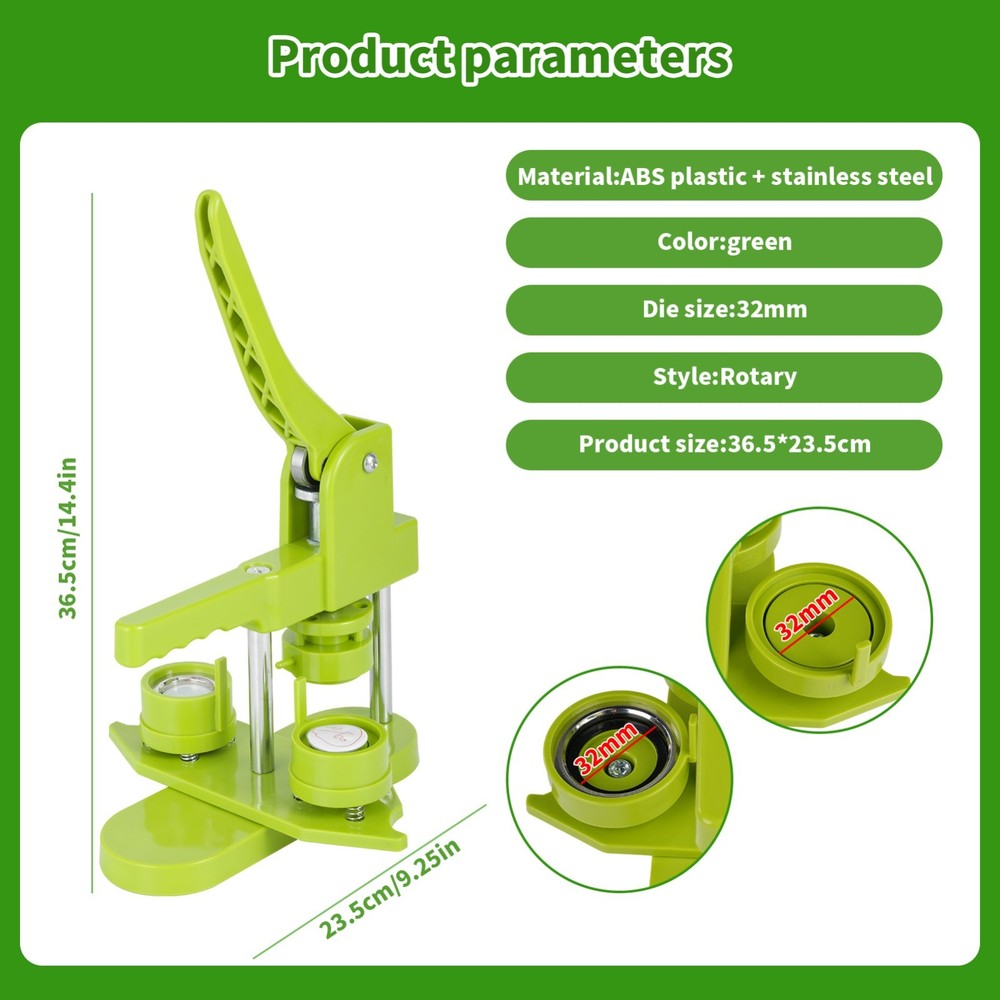 32mm Button Maker Machine Pin Press Complete DIY Kit with 100 Parts