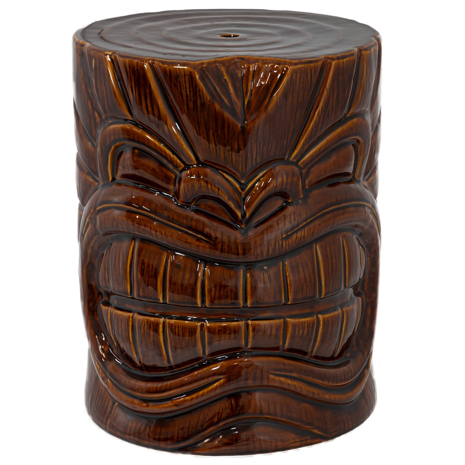 Wood-Look Tiki Head Ceramic Garden Stool - 17” by Sunnydaze