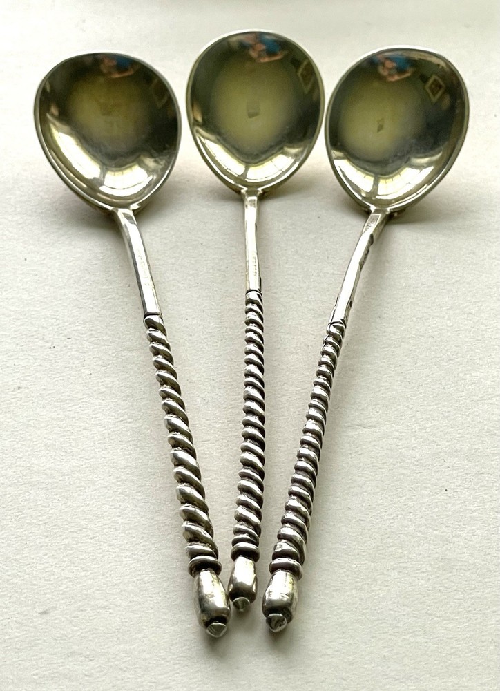 3 Russian Silver Spoons  Twisted Handle Antique