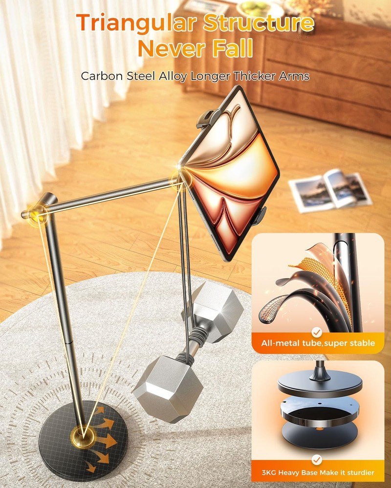 DIMONCOAT [Height-Adjustable & 360° Rotation Tablet Floor Stand Stable Base,...