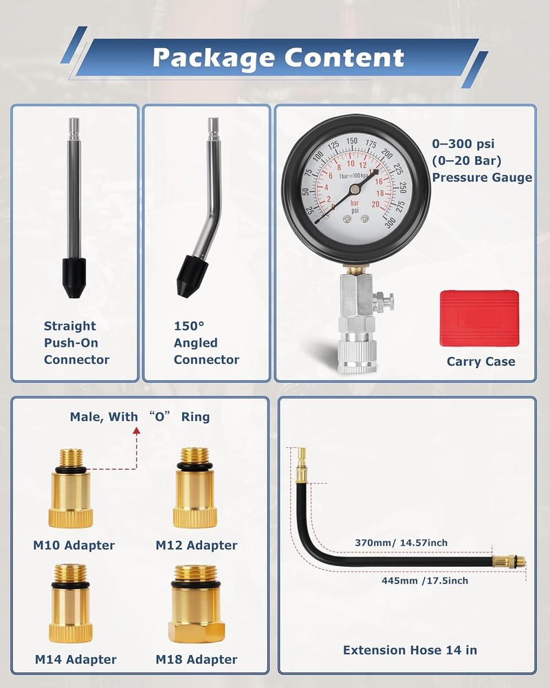 Engine Cylinder Compression Gauge Tester Kit Gas Engine Diagnostic Testing Tool
