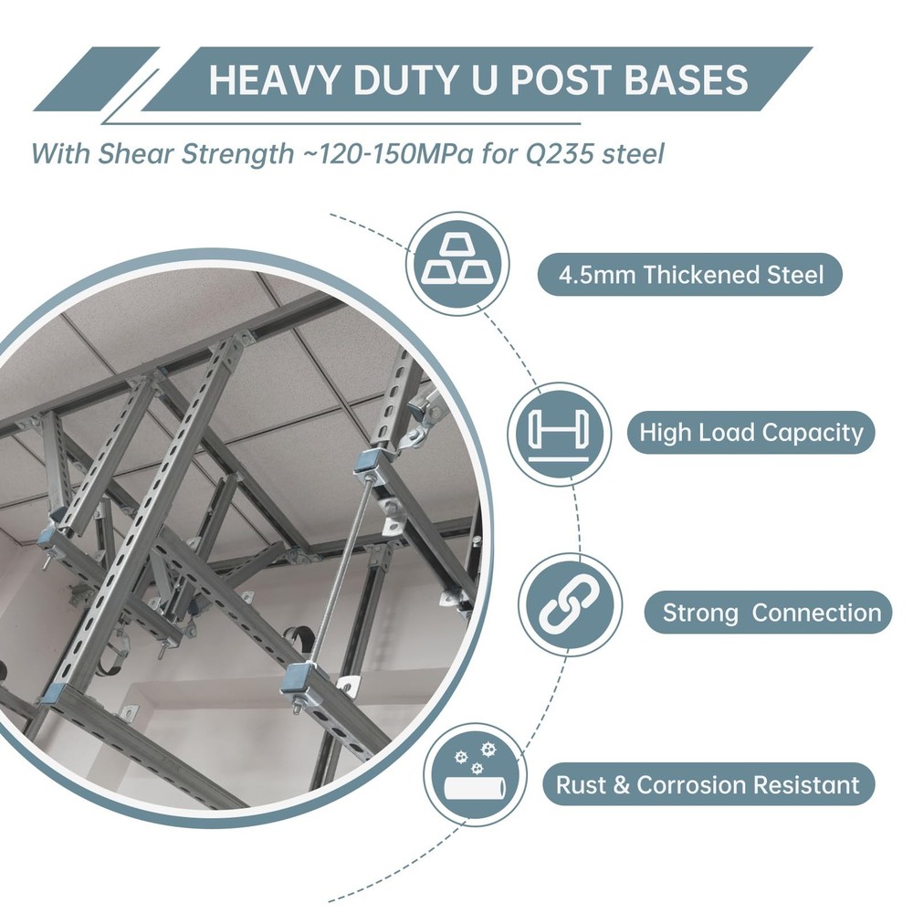 4 Pack Strut Post Bases for Single Channel 1 5/8", Heavy Duty U Post Base Str...