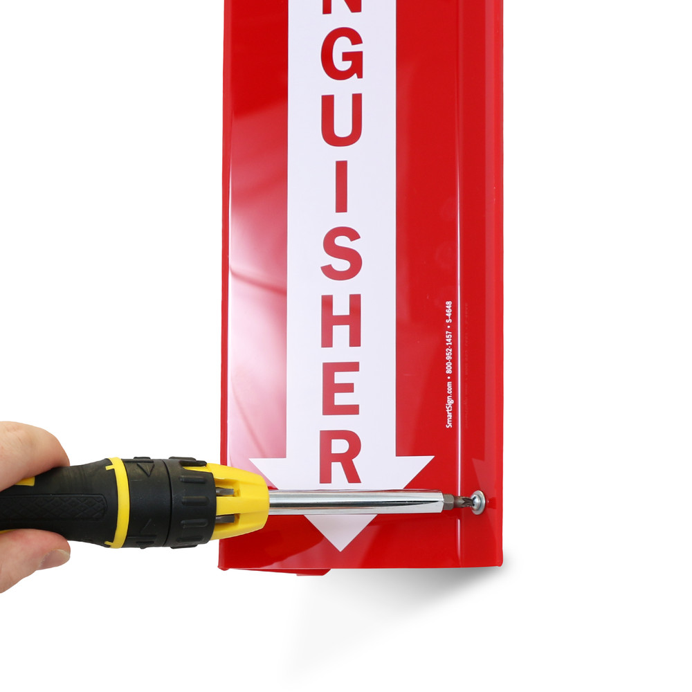 Fire Extinguisher Projecting Sign 18"x4" Red Acrylic Down Arrow