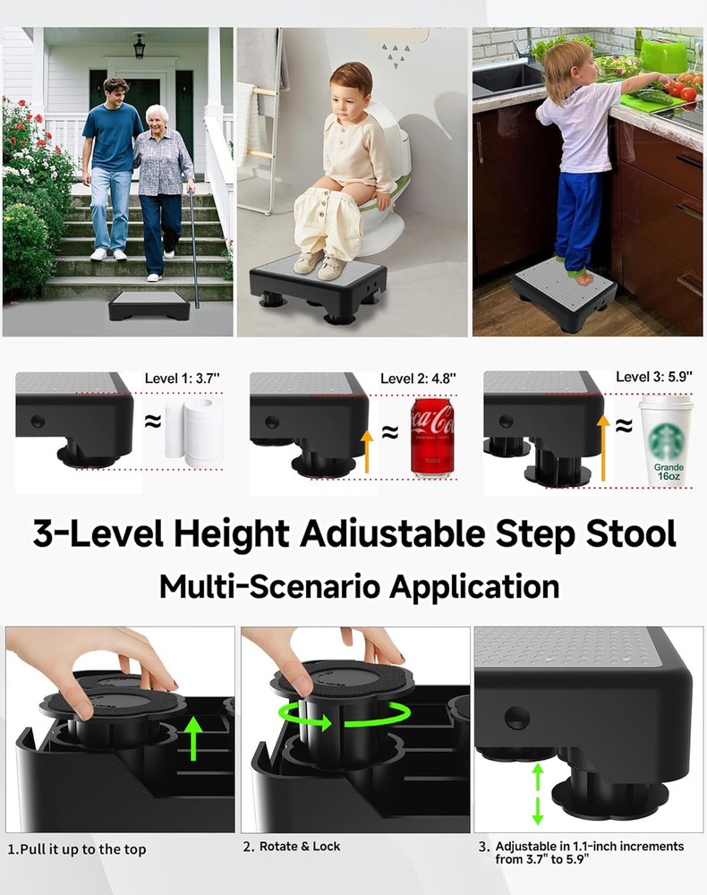 Adjustable Step Stool for Adults, Noctilucent Bed Step Stools, 660 LBS Capacity