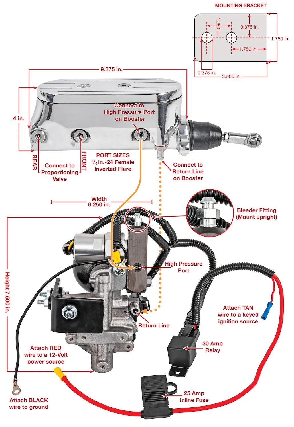 JEGS 631252 Electric Brake Booster and Master Cylinder Combo For Front Disc & Re