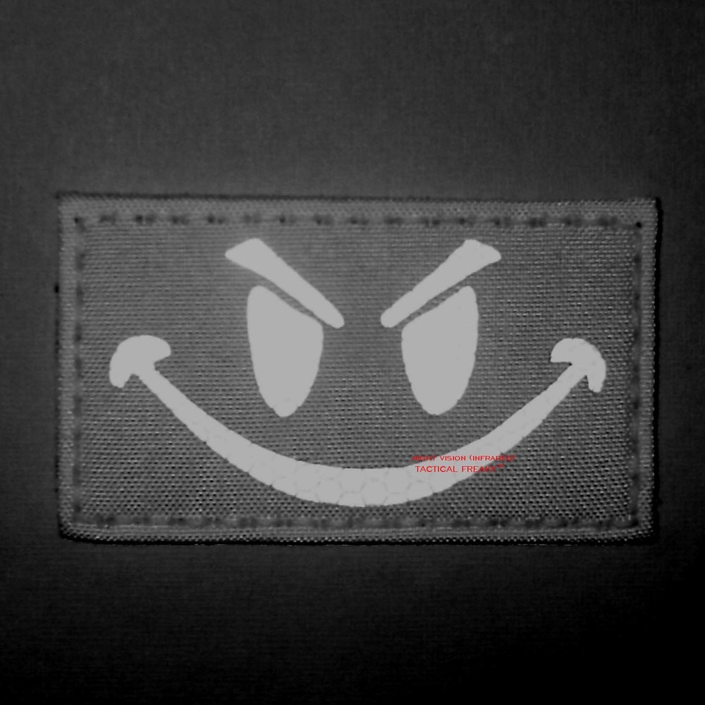 Evil Smiley infrared IR blackout all black morale 3 5x2 tactical hook patch