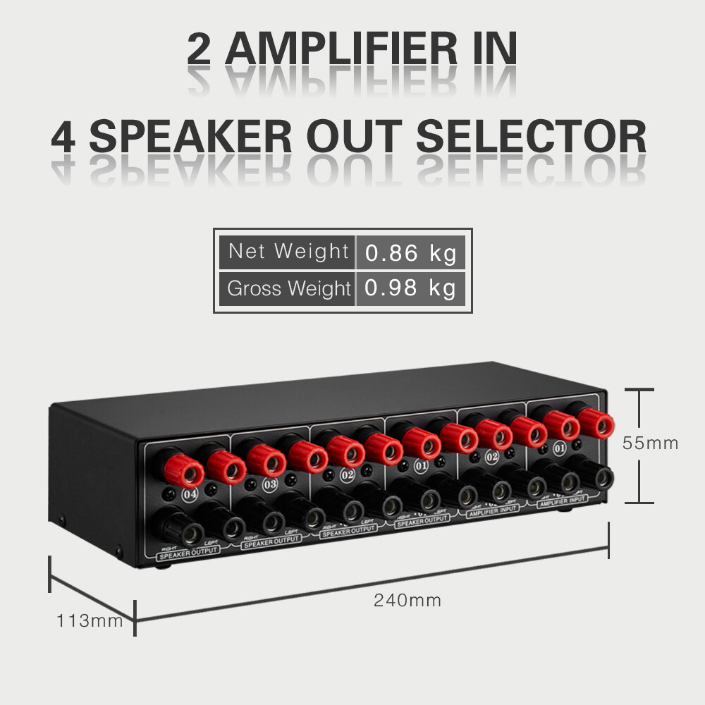 2 in 4 Out Speaker Selector Switch Box 4 Zone Amplifier & Speaker Selector O1Z2