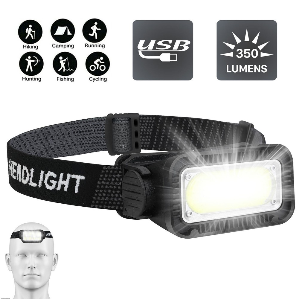 USB Rechargeable LED Headlamp Headlight Lamp Flashlight With Charging Cable