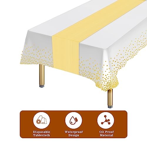 Plastic White Table Cloth Tablecloth Rectangle Table 12 Packs White and Gold