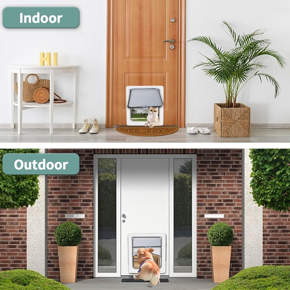 Small Doggie Door with Magnetic Locking Panel for Home Security Small, White
