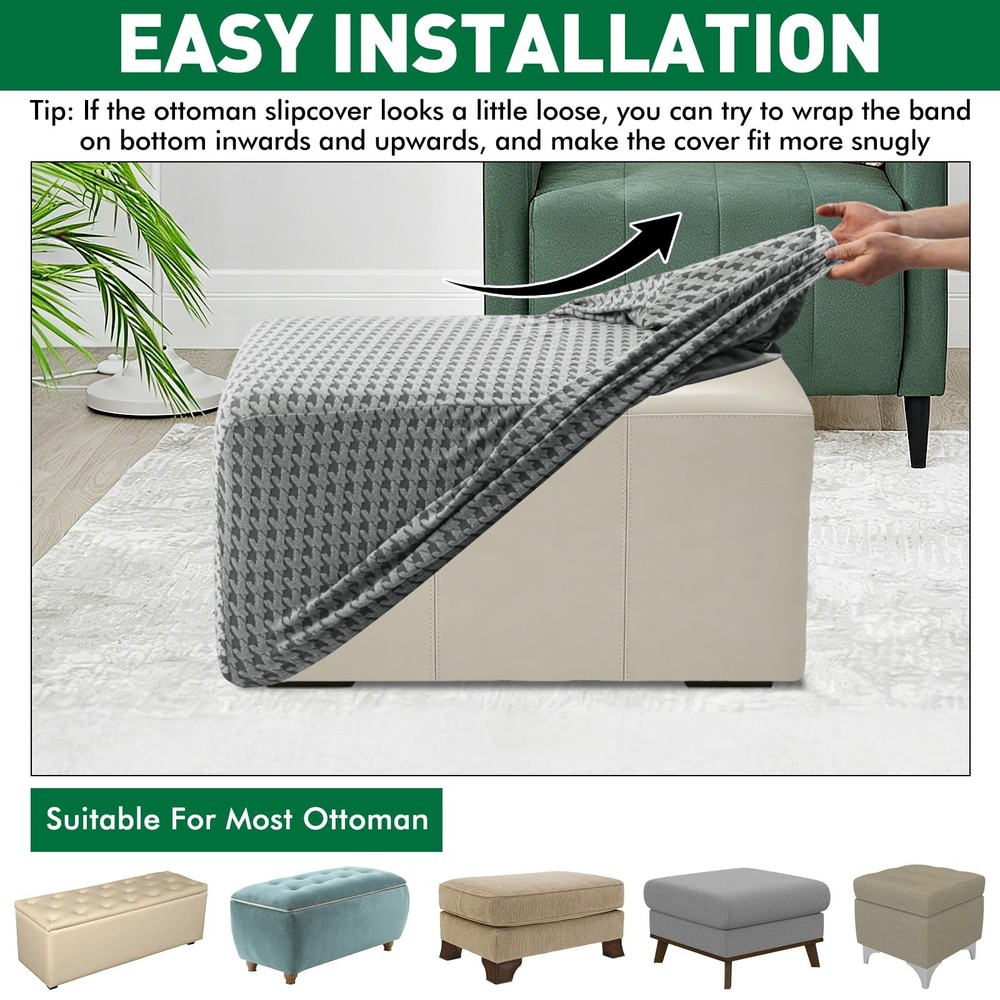 Stretch Ottoman Cover Rectangular Ottoman Slipcovers for Footstool with Elast...