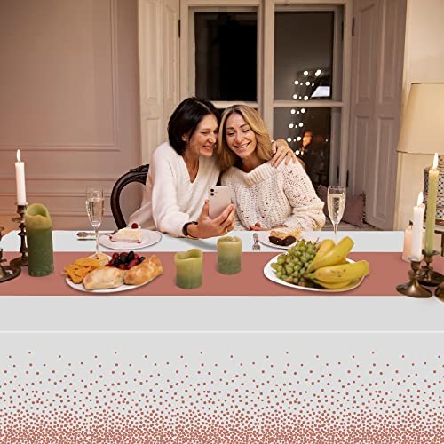 4 Pack Disposable Plastic Table Cloths,Rectangle Table White and Rose Gold