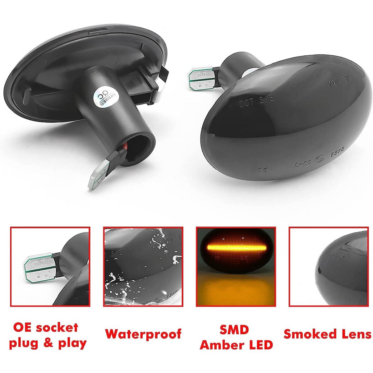 For Mini Cooper R55 R56 R57 R58 R59 LED Side Marker Light Flowing Turn Signal 2X