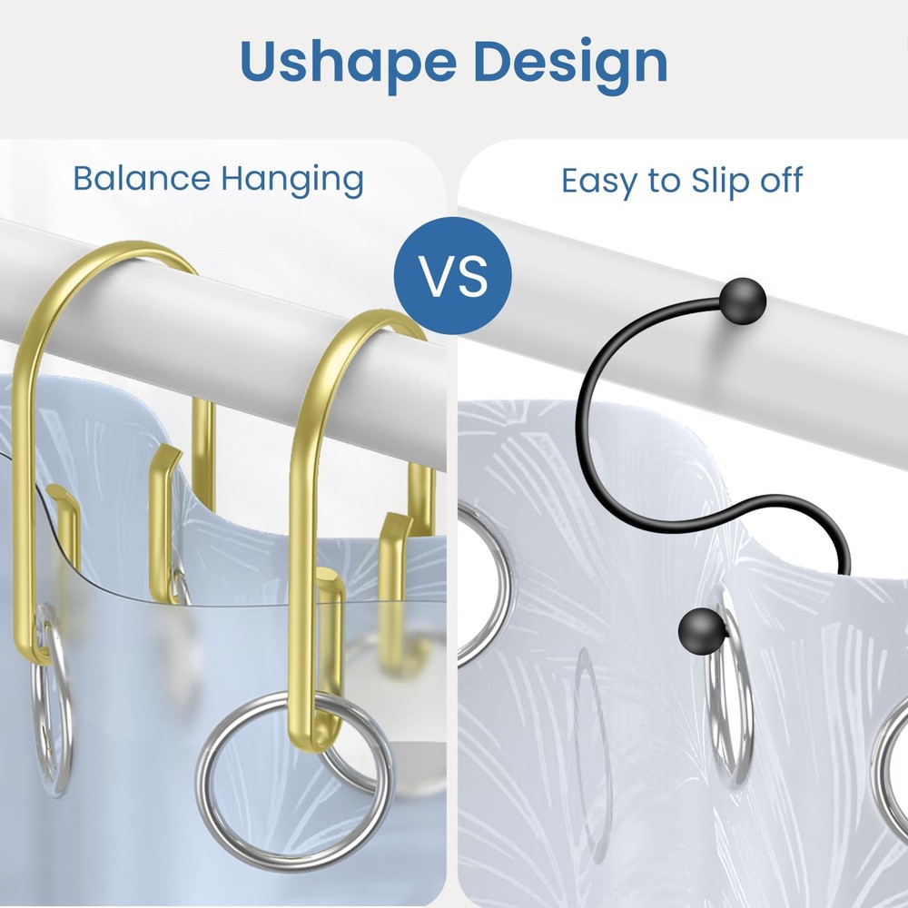 Gold Shower Curtain Hooks Rings ，Double Sided Rust