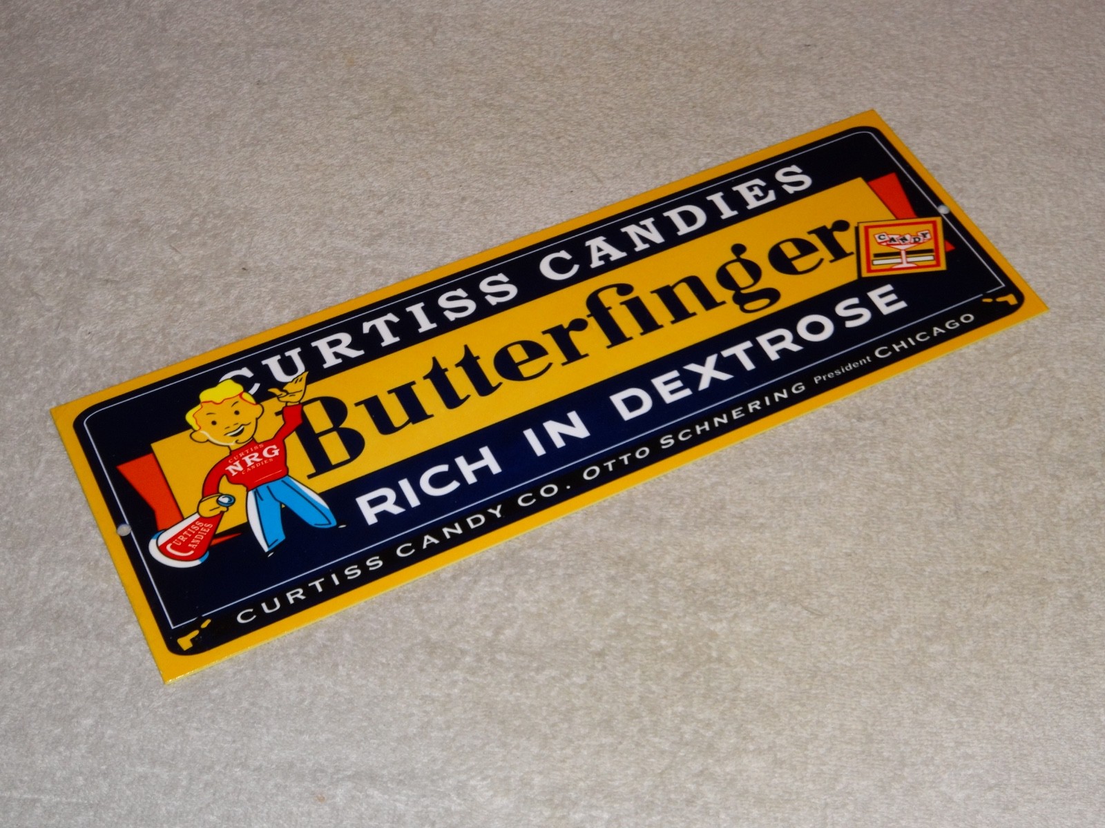 VINTAGE CURTISS CANDIES BUTTERFINGER 15" METAL CHICAGO CHOCOLATE CANDY BAR SIGN!