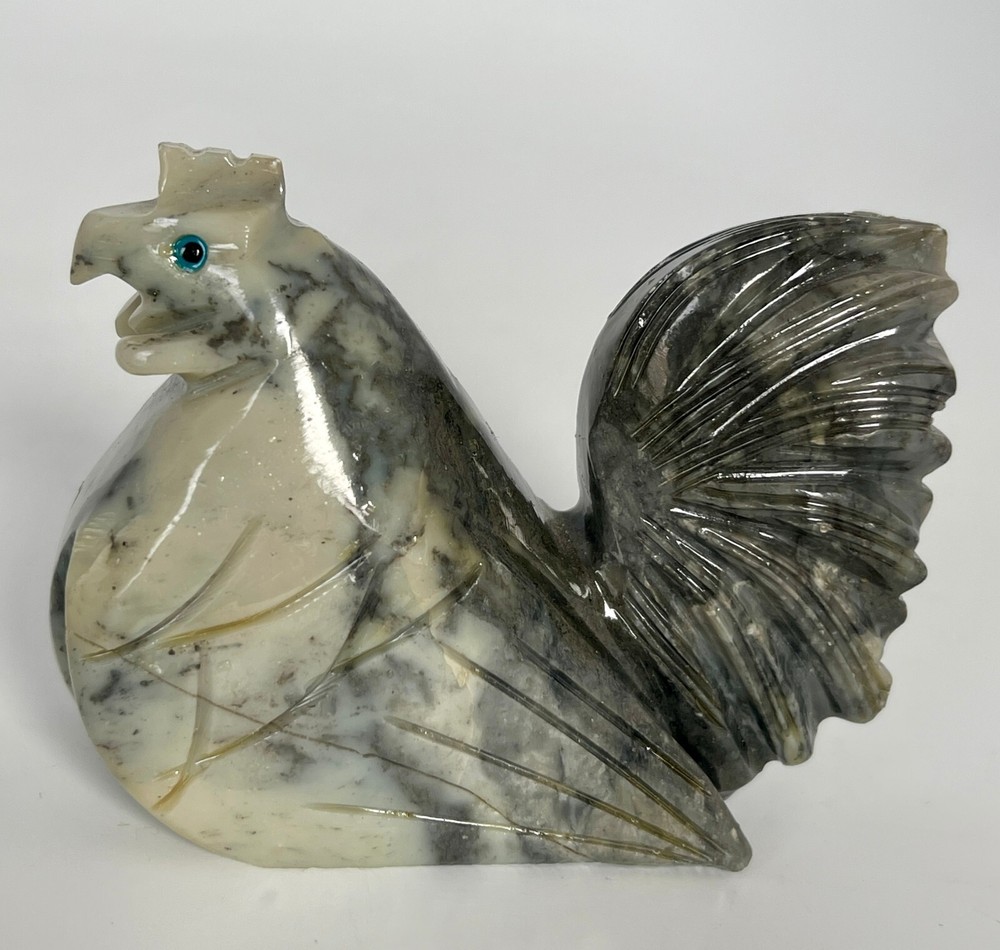 Gray Chicken Carved Soapstone Figurine