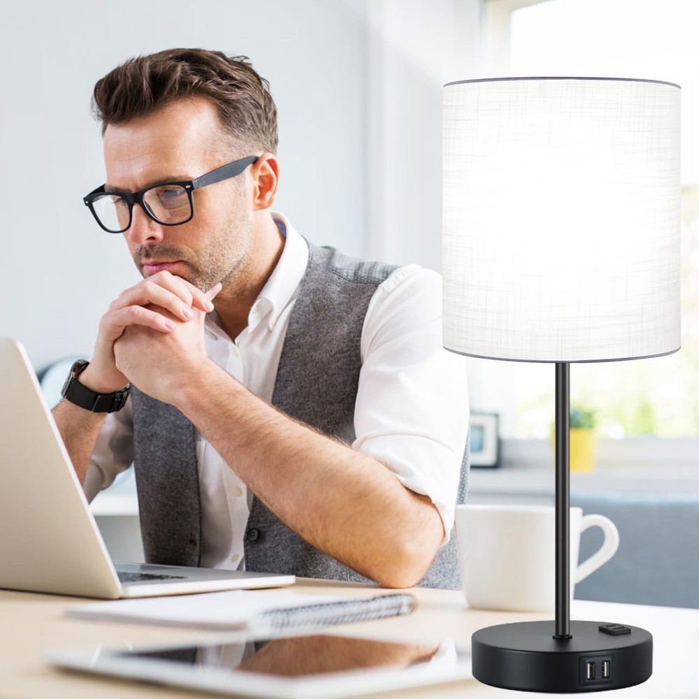 Elegant 2-PC Touch Control Table Lamps: 3-Way Dimmable, USB & AC Outlet