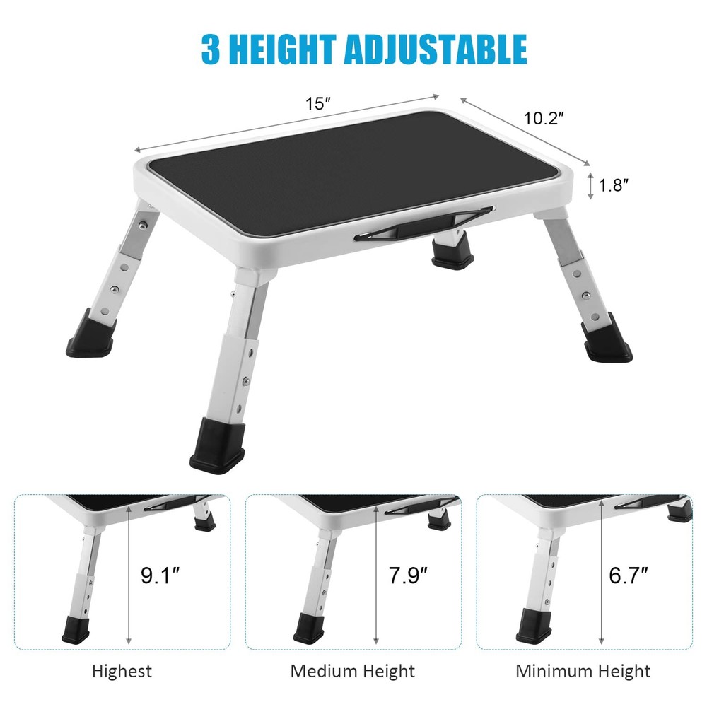 Folding Step Stool, Height-Adjustable Step Stool with Non-Slip Platform, Step...