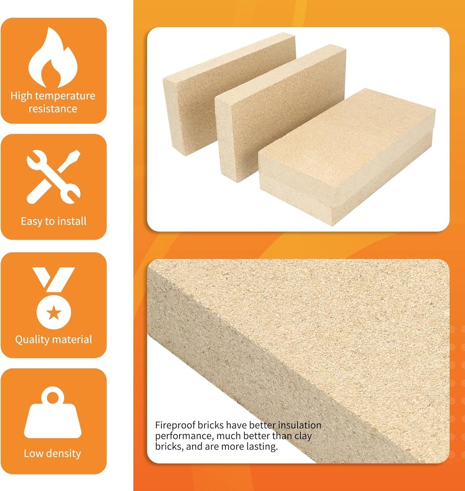 12PCS Woodstove Firebricks, Fire 9“x4.5"x1.25" - 12Pack