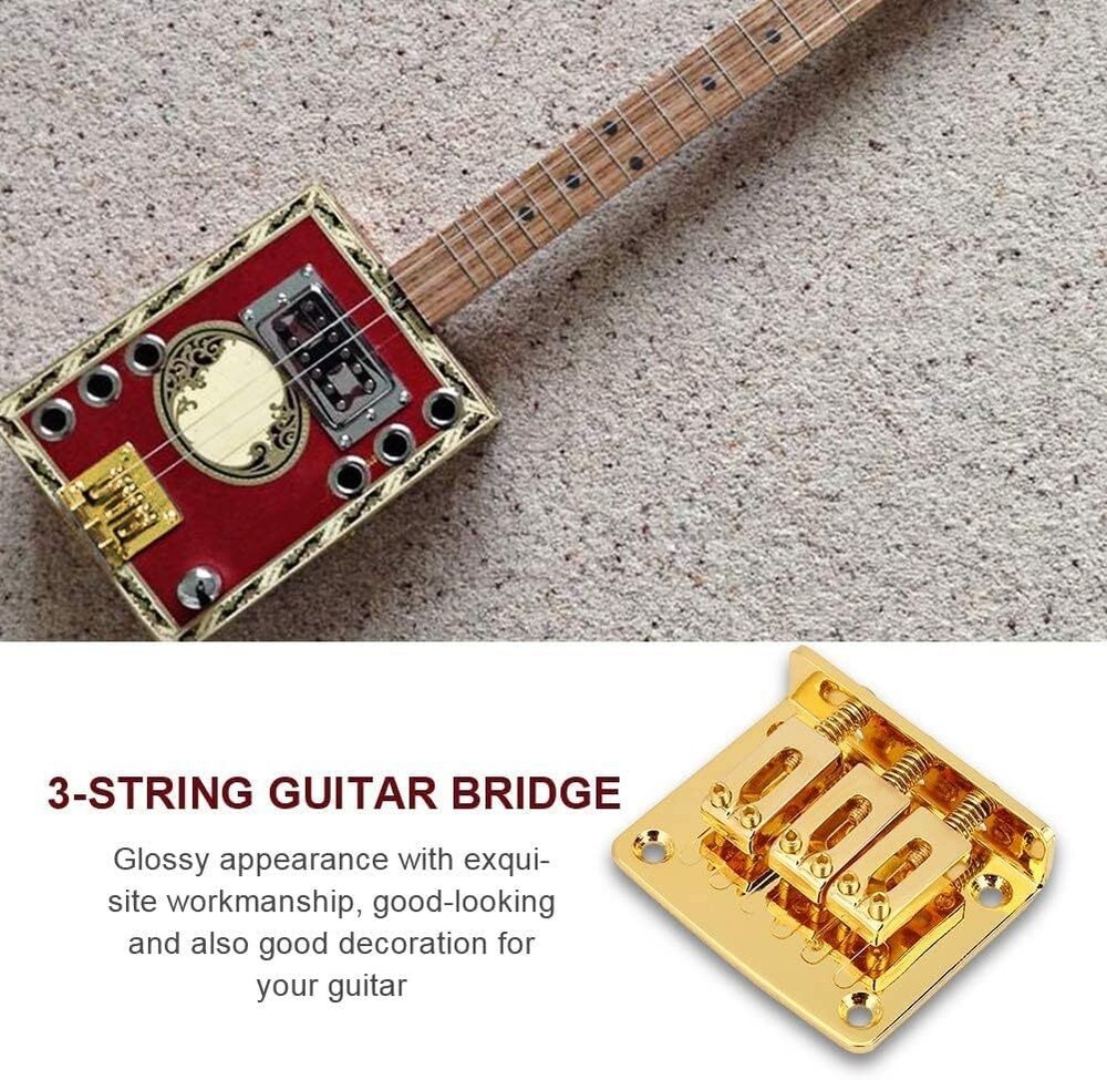 Complete 3 String Box Guitar Replacement Part inclued Saddle Bridge gold