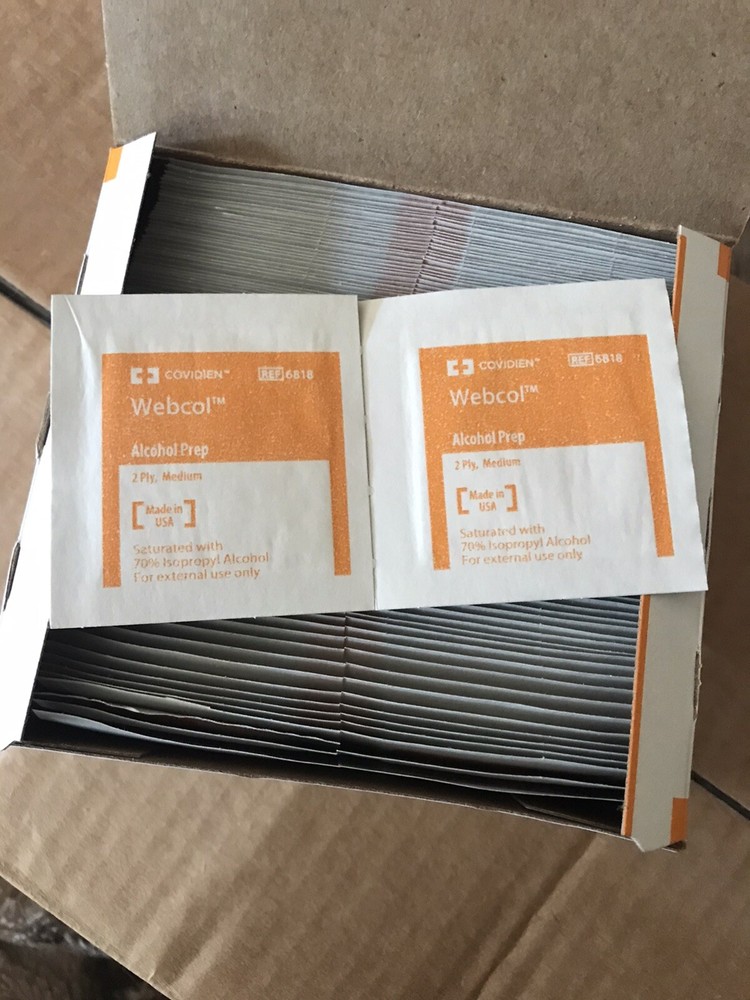 New #6818 Webcol Alcohol Prep Pads Sterile Medium - 2 Pack x 200