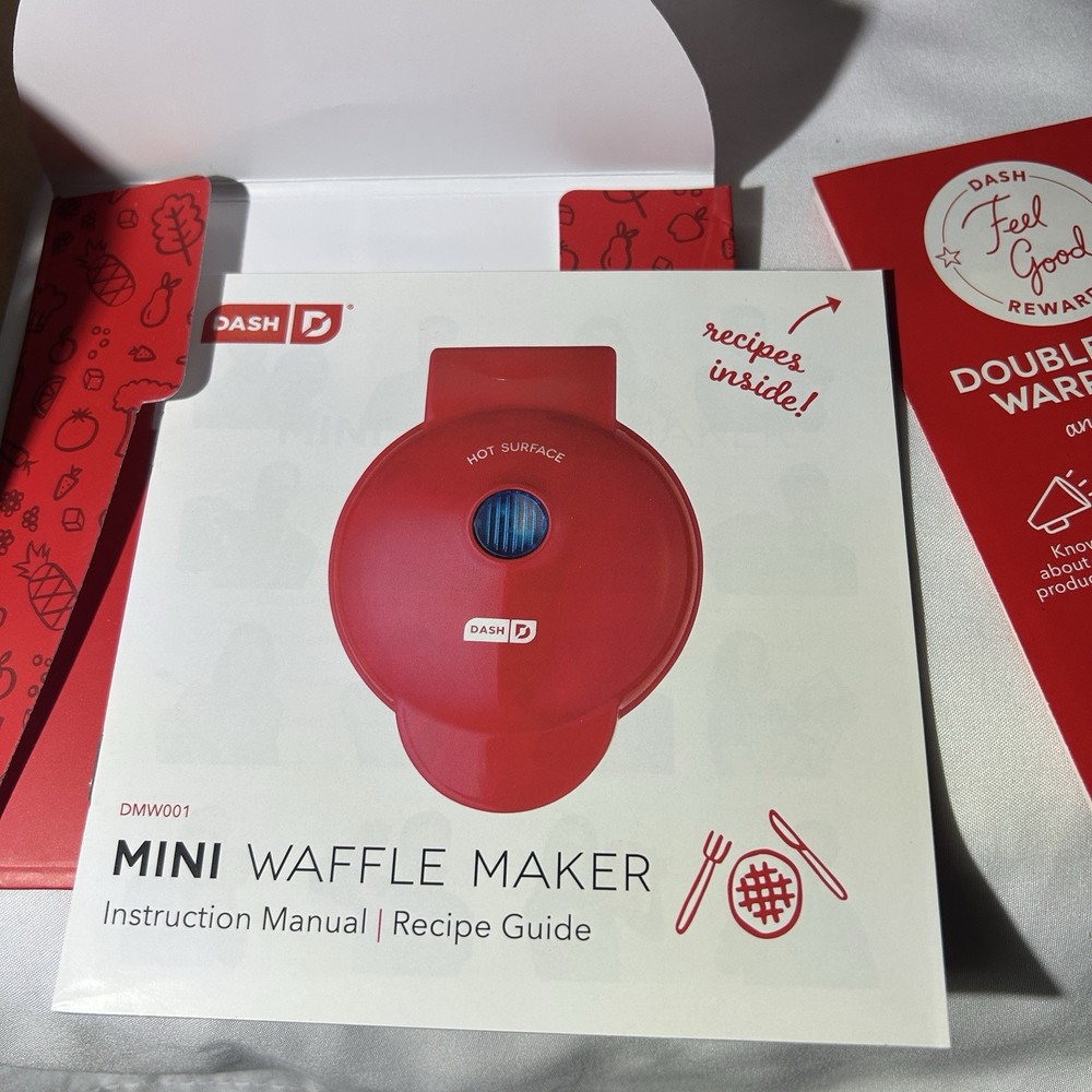 Dash Red Mini Waffle Maker 4" Cooking Surface Non Stick 350 watts NEW!