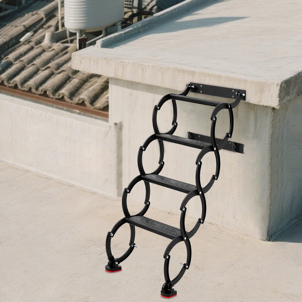 4-Step Wall Mounted Folding Ladder, Black Retractable Telescoping Step Ladders