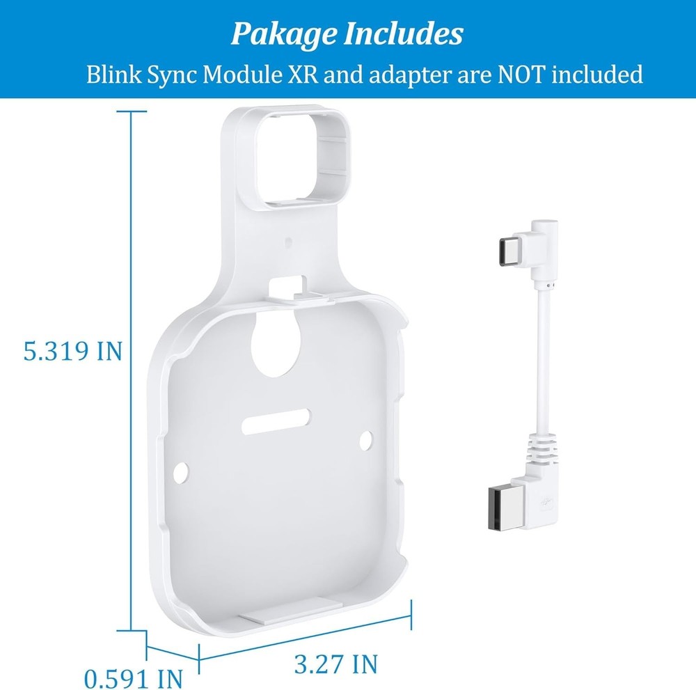 Outlet Wall Mount for Blink Sync Module XR with Short Cable, Space-Saving