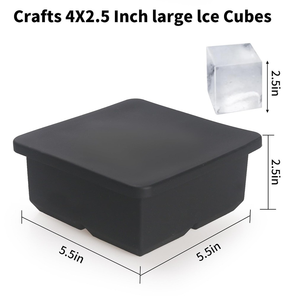 Large Silicone Ice Cube Tray with Lid (2.5-Inches), Stackable Square Ice Cube...