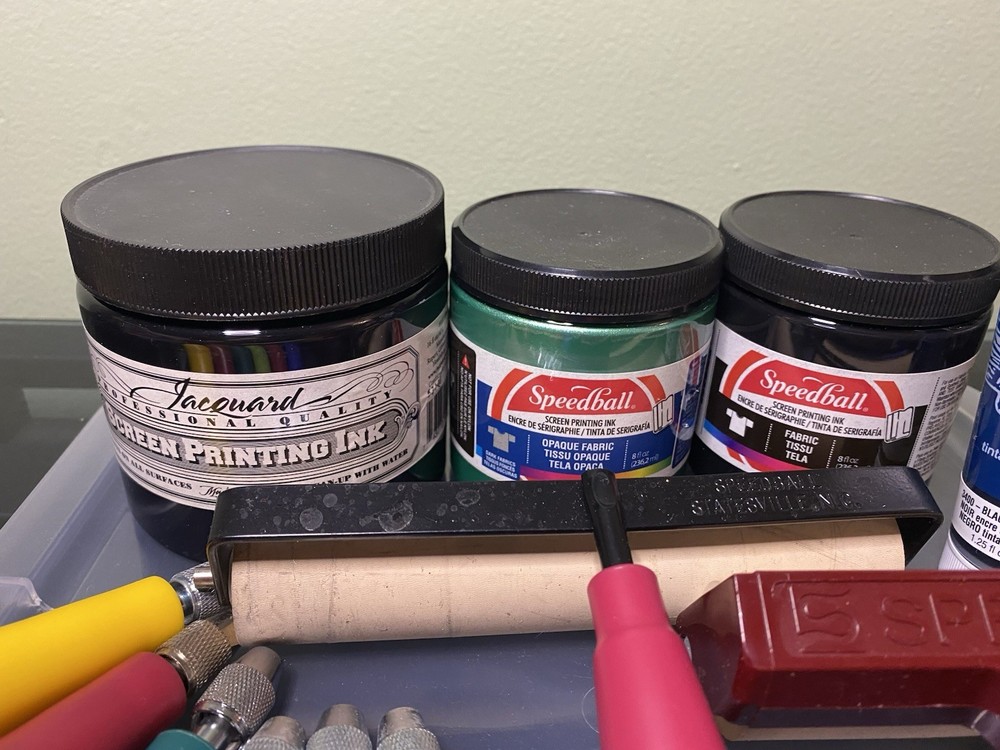 Speedball/ Screen Printing Set Inks Tools Squeegee, Roller, Blocks
