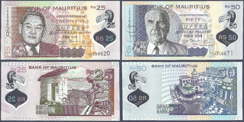 MAURITIUS - P64a + P65a - 25 + 50 Rupees - POLYMER - 2013 - UNC