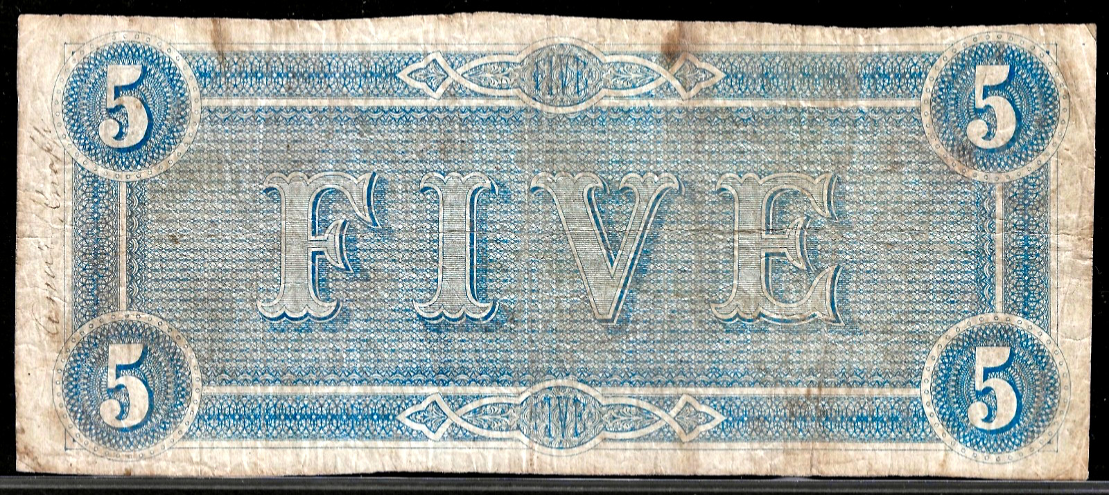 1864 CSA CONFEDERATE STATES AMERICA CURRENCY $5 Dollar Note S/N 13663 T-69