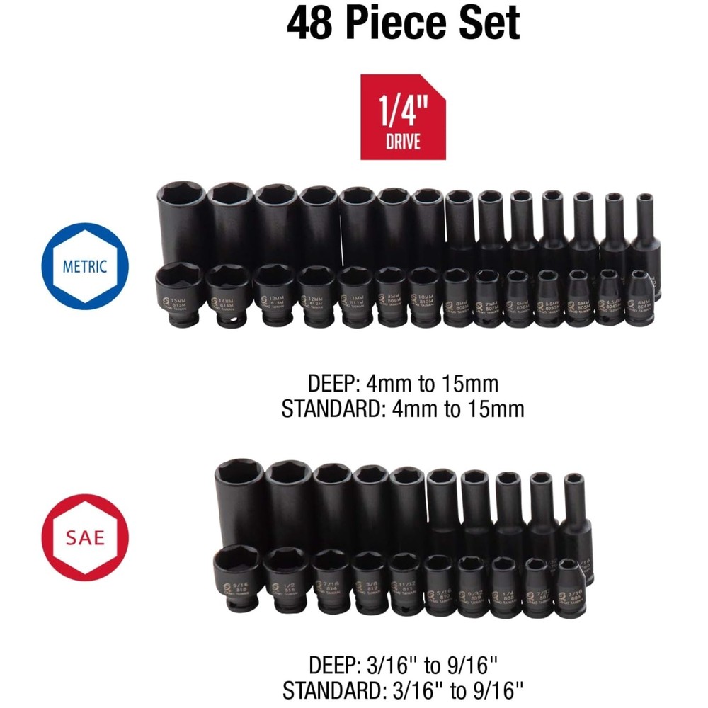 Sunex 48-Piece Impact Socket Set with Storage Case