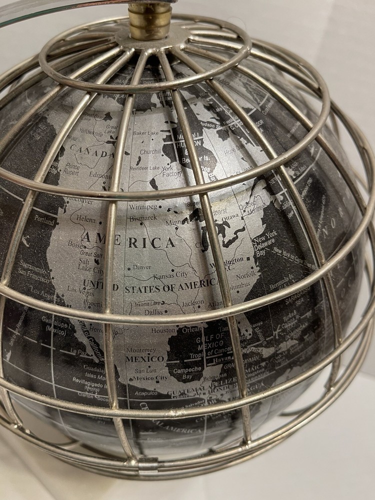 Hand Crafted Black/ Silver Spinning Globe, Marble Base, Felt Bottom