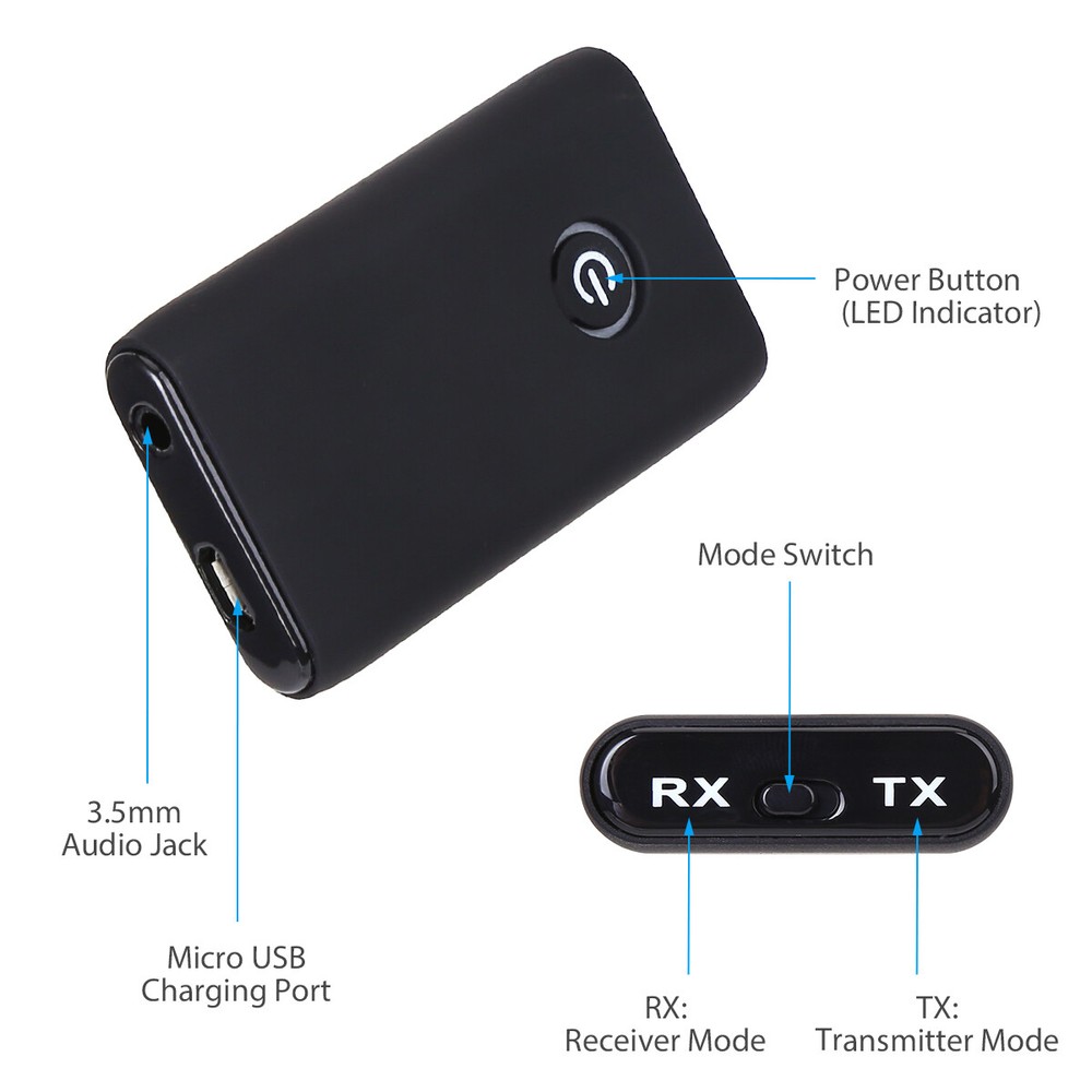 Bluetooth 5.0 Transmitter and Receiver 2-in-1 Wireless Audio Aux 3.5mm Adapter