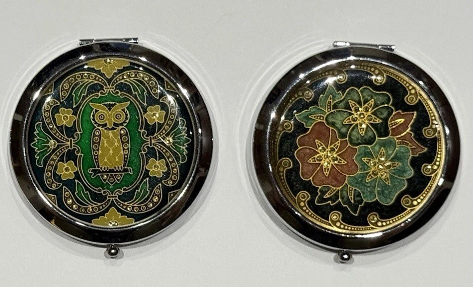 Enamel Compact Double Mirror Owl/Flower