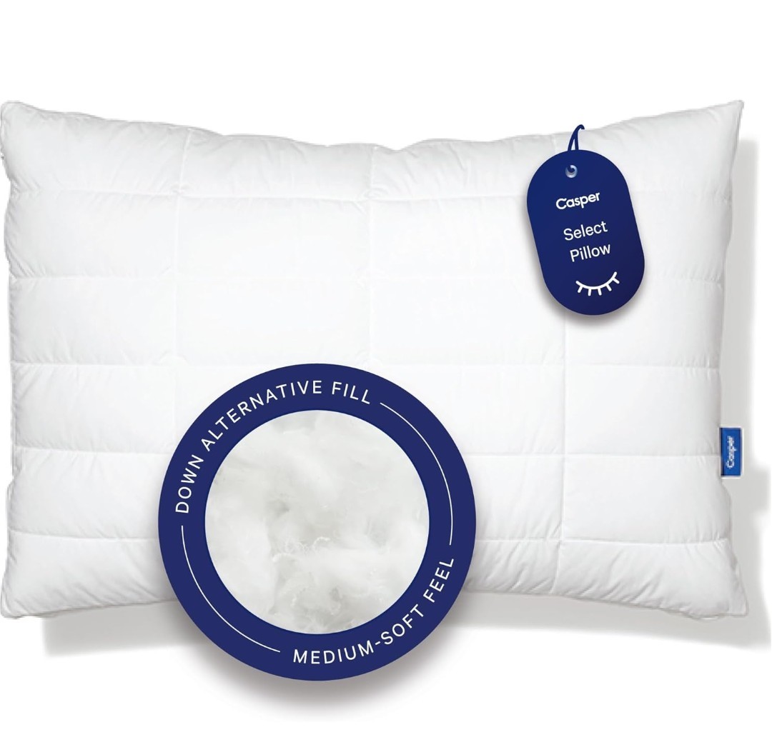 Casper Select Standard Bed Pillow Queen Down Alternative White