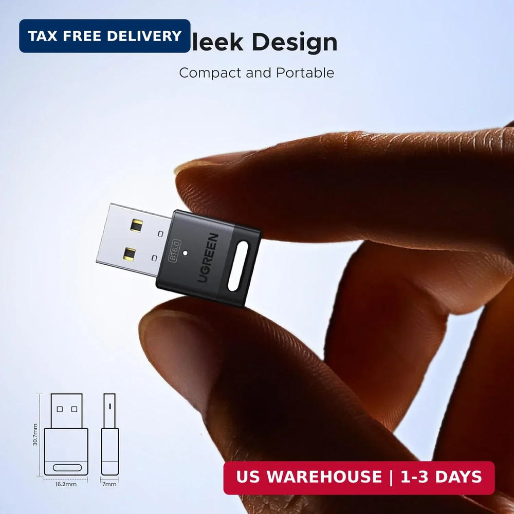 UGREEN USB Bluetooth Adapter for PC, Bluetooth 6.0 Dongle Receiver EDR & BLE, Pl