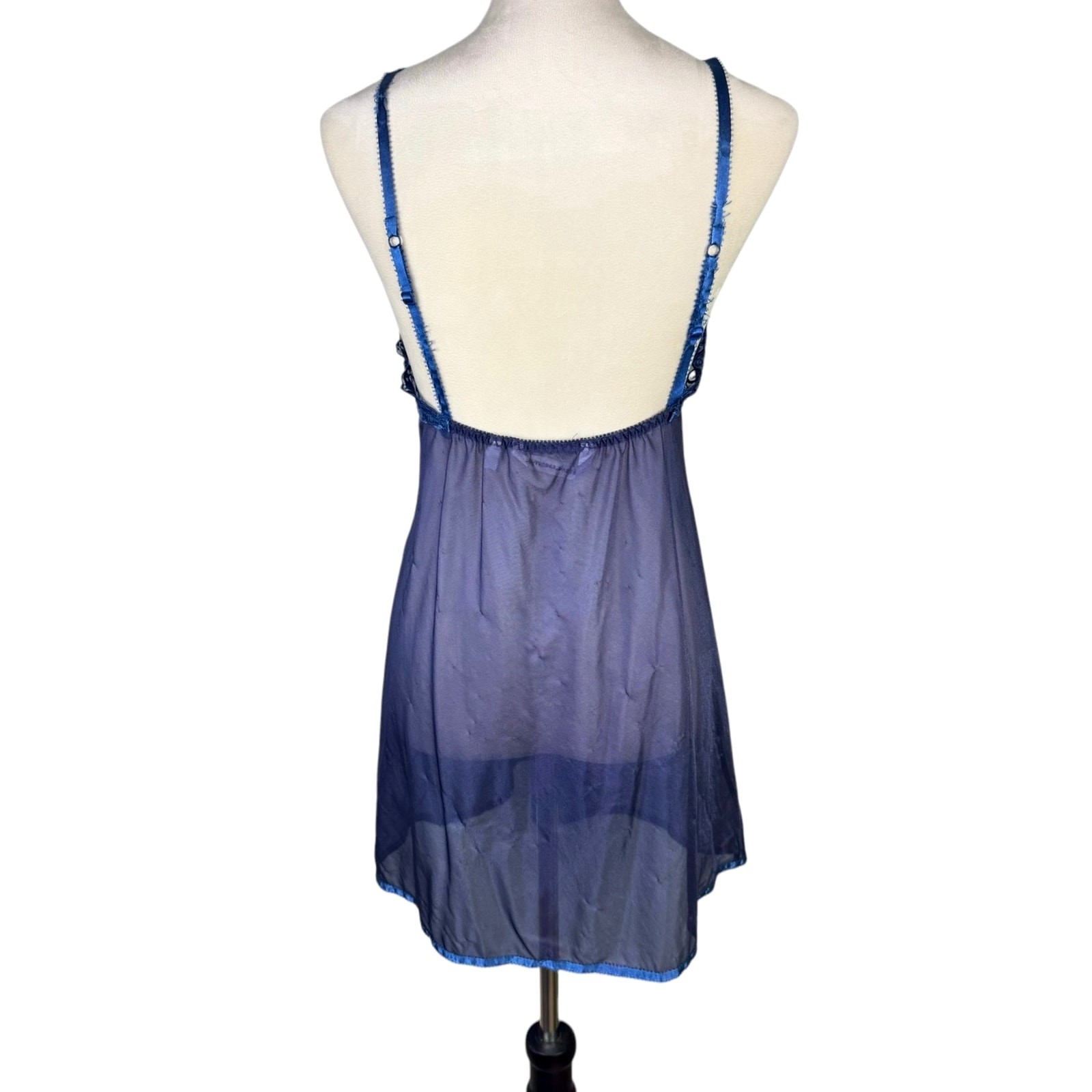 Victorias Secret M Blue Sheer Floral Embroidered Ribbon Trim Lacy Lingerie Top