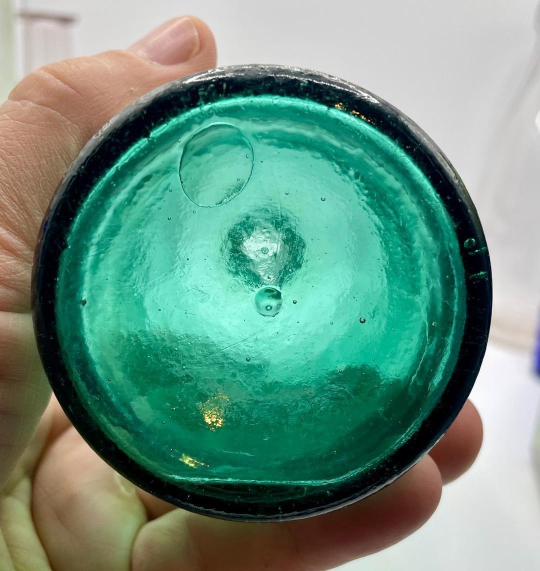 Teal Green Master Ink Bottle 1870 Applied Lip Hand Blown Privy Dug Writing