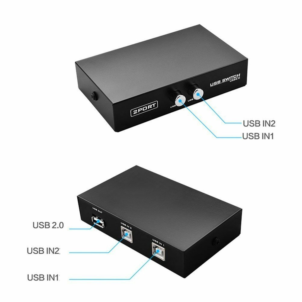 2 Port USB 2.0 Manual Sharing Switch Box Share Hub Selector for PC Printer Keybo