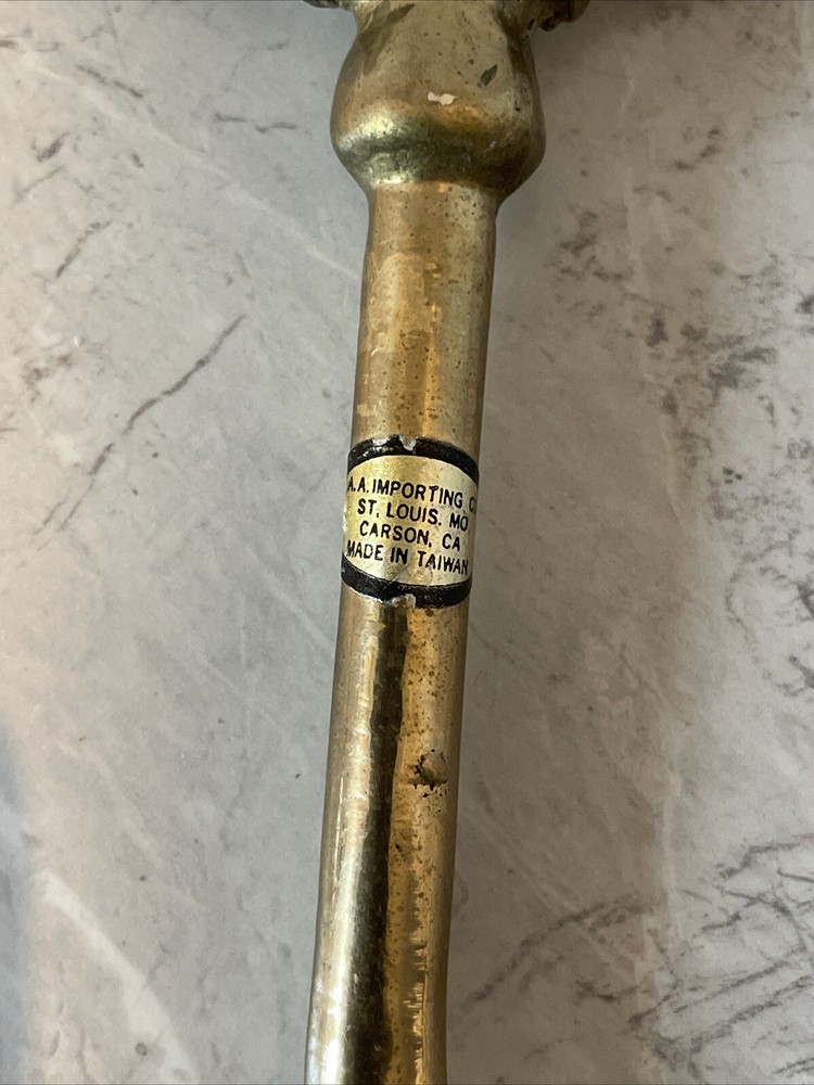 Vintage Large Solid Brass Fireplace Damper Pull Hook 9” Dolphins